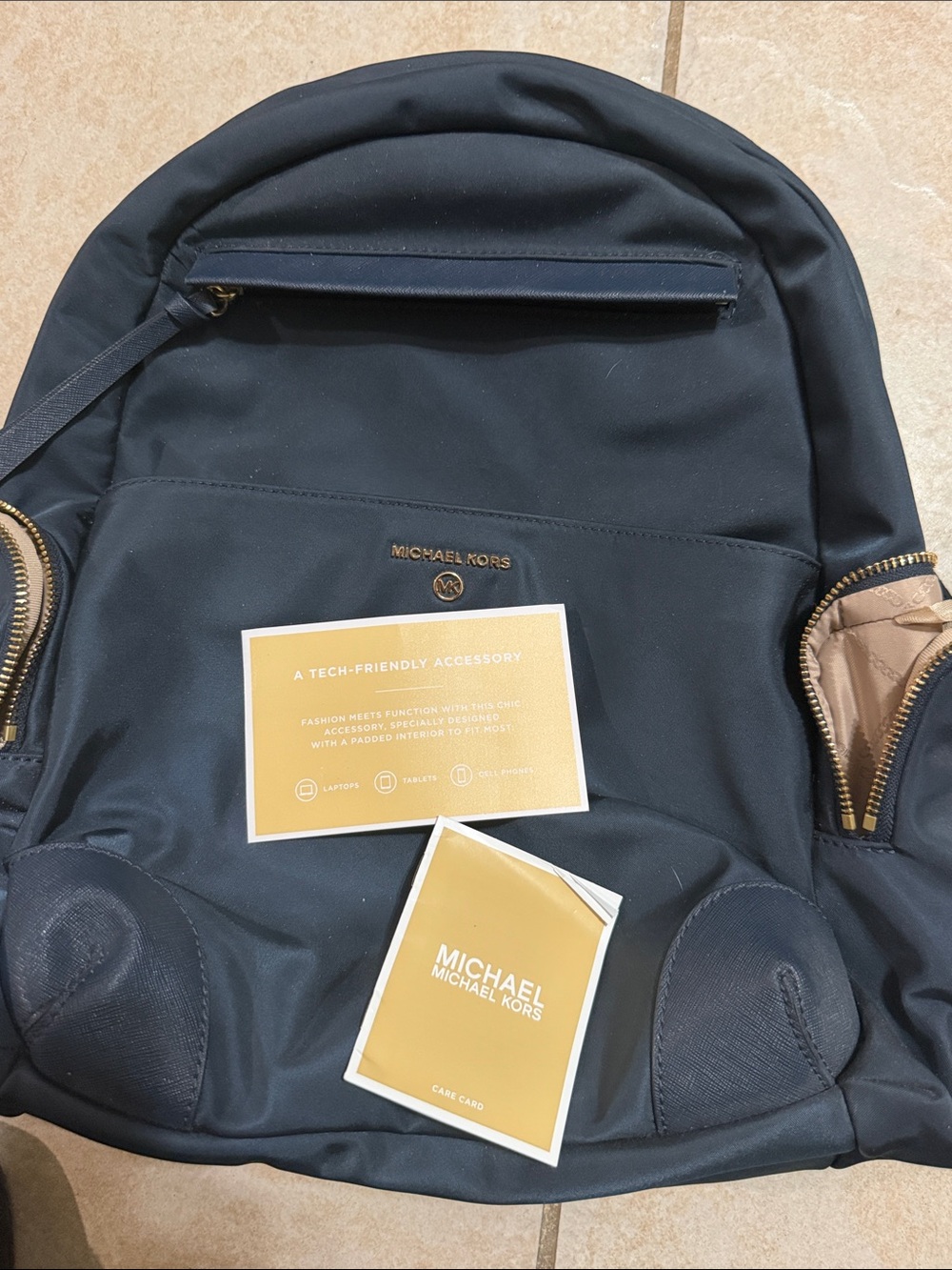 Michael Kors Men's Black Backpack with Gold-Tone Accents